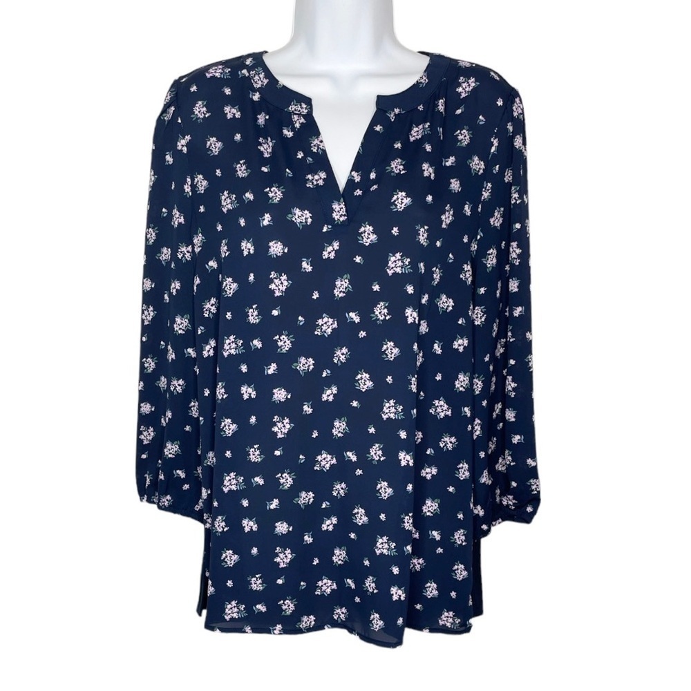 Market & Spruce x Stitch Fix Mariene Mixed Material Top Navy Blue Floral Print